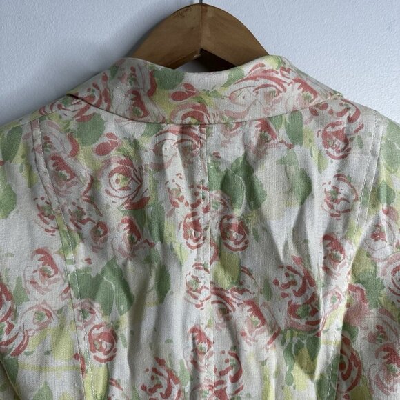 Elie Tahari Linen Blend Blazer Jacket Sz 4 Floral Pastel Cottagecore Coquette - Picture 10 of 13